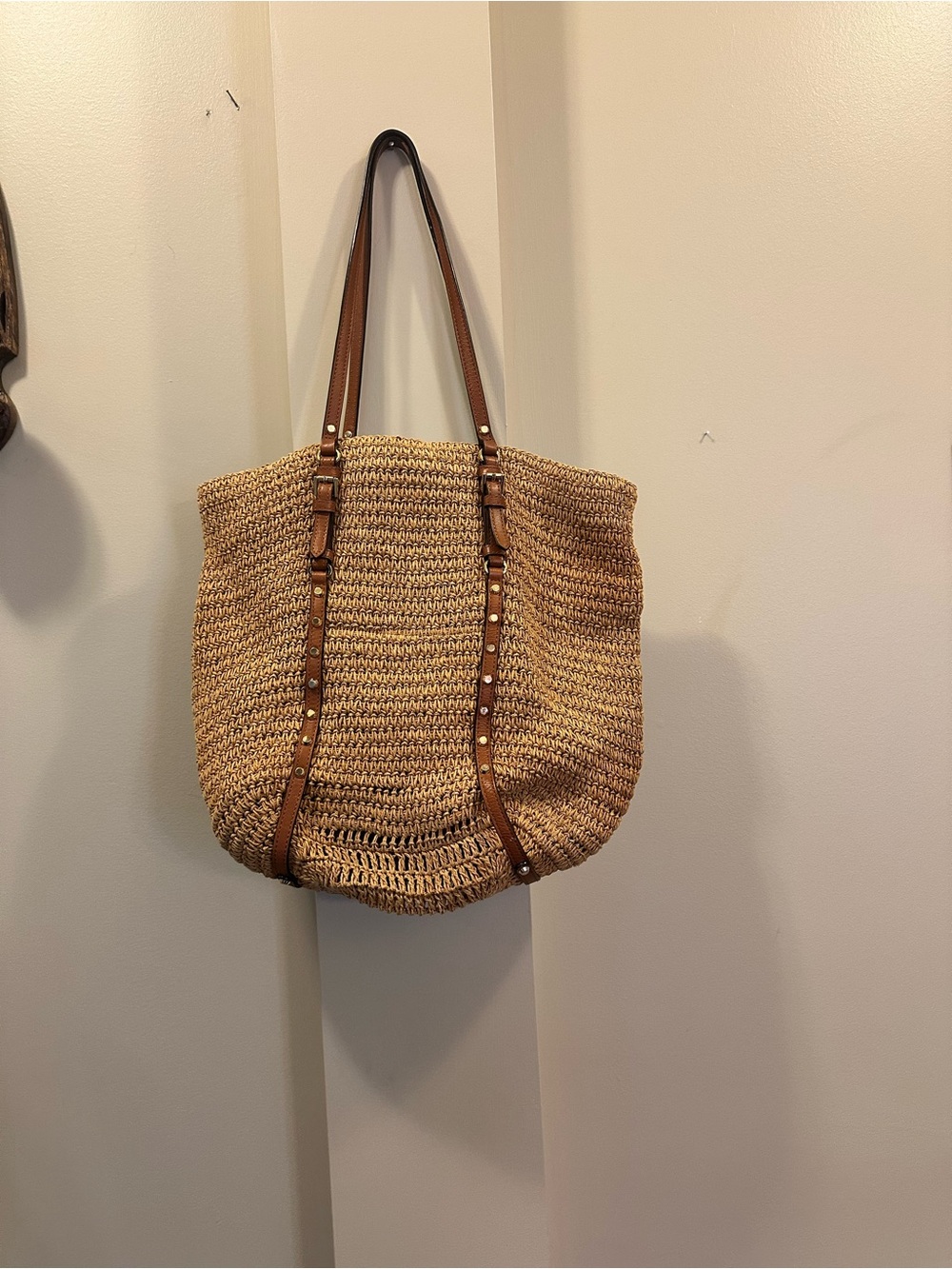 Michael Kors Woven Straw Tote in Natural and Brown